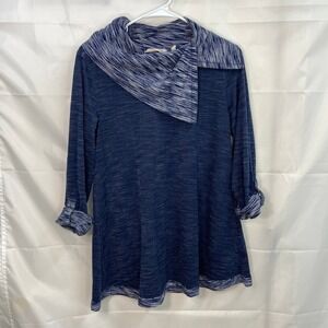 Soft‎ Surroundings women's blue cowl neck rolled sleeve loose oversized knit top